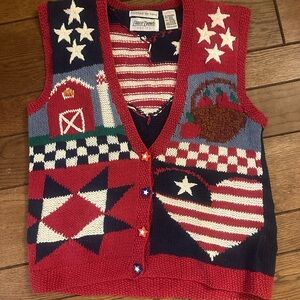 Red, Navy & White Americana Knit Vest